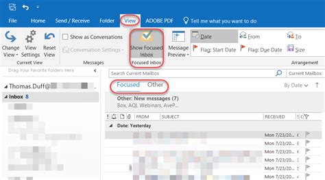 can't see focused inbox in outlook