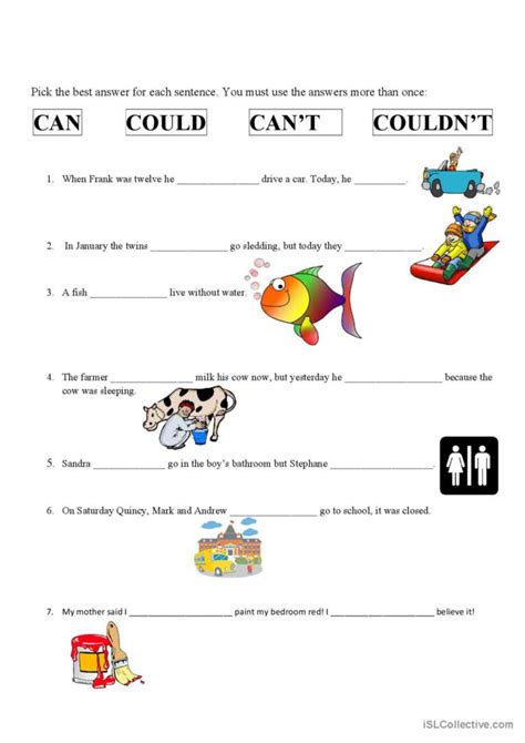 can can't could couldn't exercises wordwall