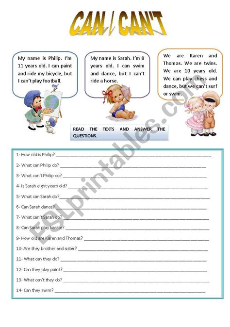 can can t reading comprehension exercises pdf