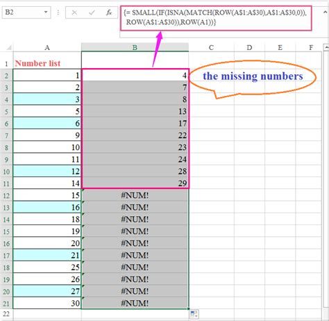 can excel tell me what numbers are missing in a sequence