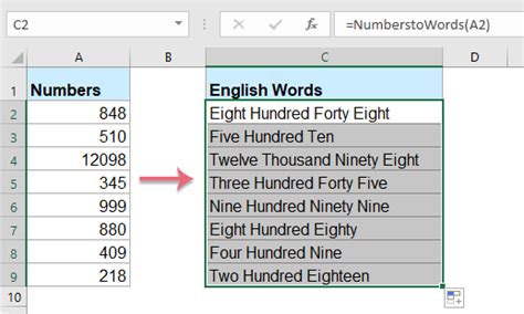 can excel write numbers in words