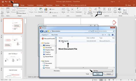 can i embed a document in powerpoint