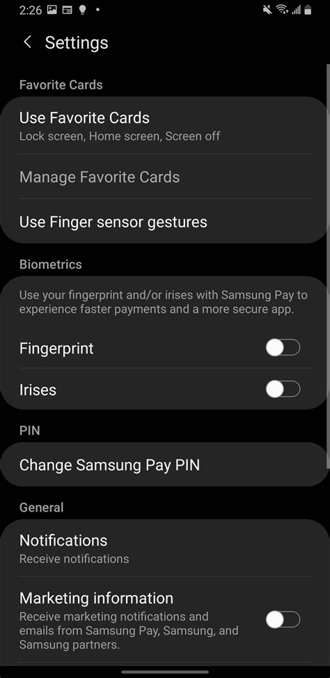 can i turn samsung pay off and on