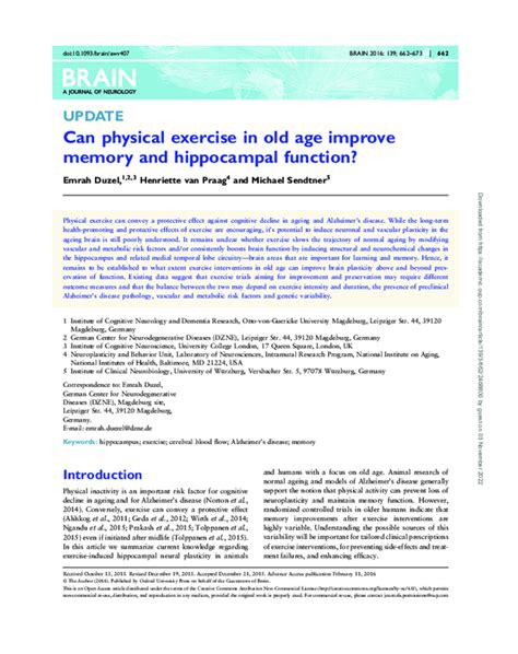 can physical exercise in old age improve memory and hippocampal function