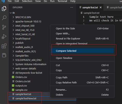 can we compare two files in vs code
