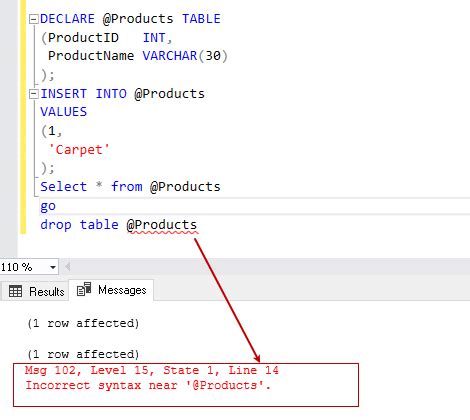 Can We Drop Table Variable In Sql Server