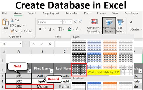 can you create a database in excel