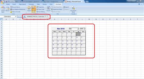 can you embed a calendar in excel