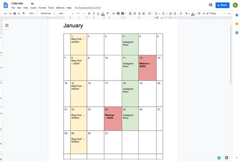 can you put a calendar in google docs