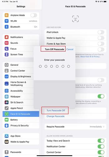 can you remove a passcode from an ipad