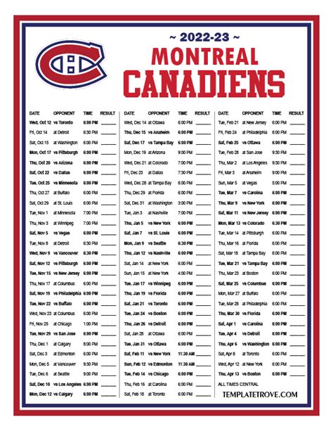 canadien de montreal schedule 2022