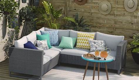 Canapé d'angle de jardin en bois et tissu gris