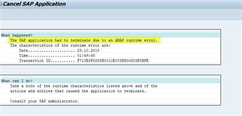 Cancel Sap Application Error