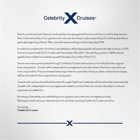 cancellation policy celebrity cruises