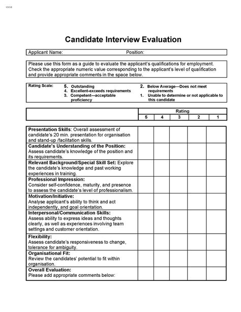 candidate interview evaluation form template