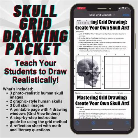 Candy Skull Grid Drawing Printables