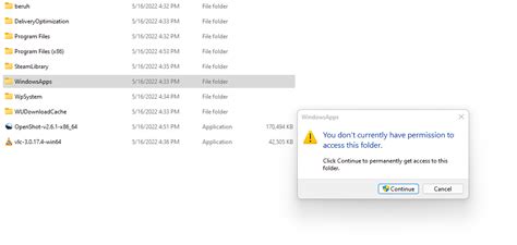 cannot open windows apps folder