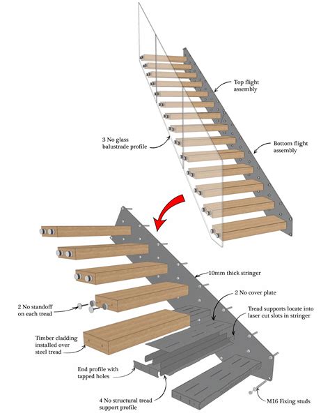 Cantilever stair detail where fixings are hidden behind