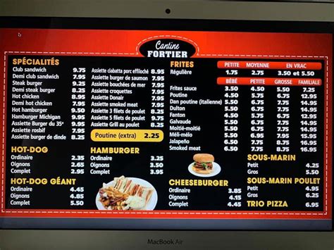 cantine fortier menu