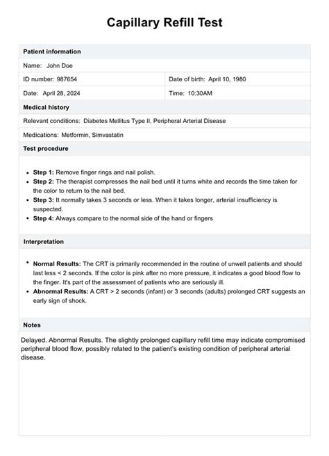 Capillary Refill Normal Documentation