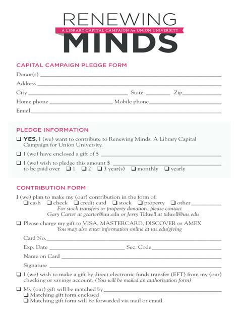 capital campaign pledge form template