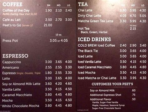 capital one cafe drink menu