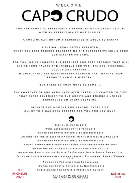 Capo Crudo Menu