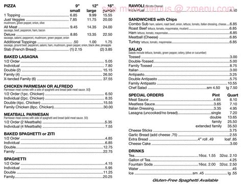 capri's pizza menu prices
