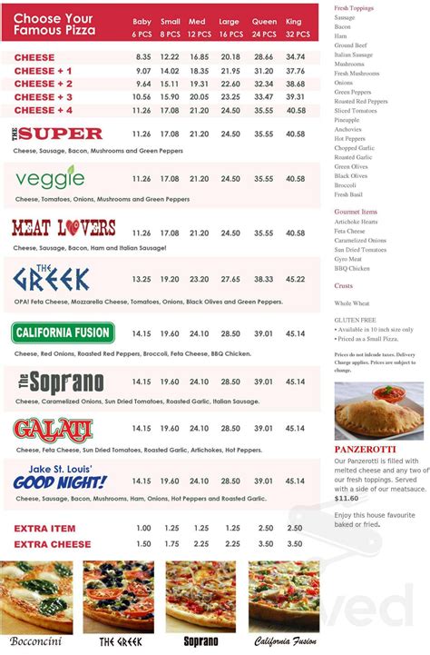 capri pizza catering menu