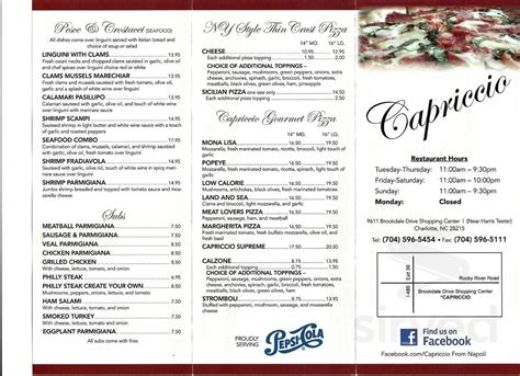 capriccio italian restaurant menu