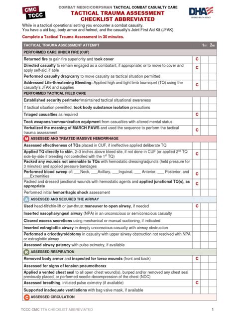Caps Trauma Assessment Checklist