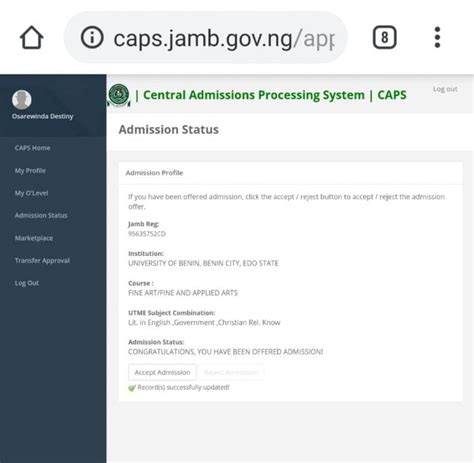 Caps.jamb.gov.ng 2021