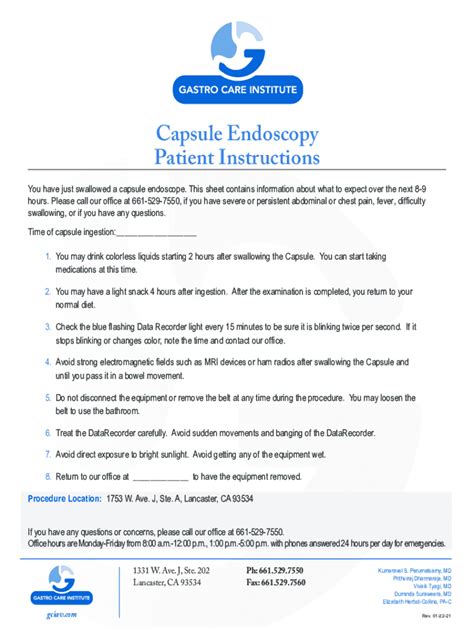 Capsule Endoscopy Patient Instructions