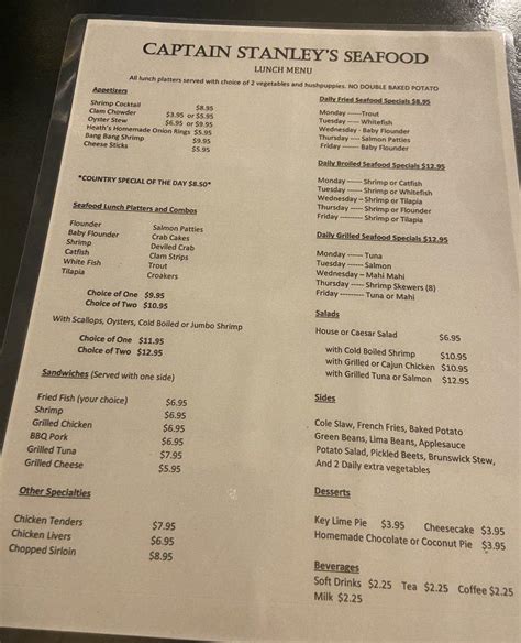 captain stanley menu