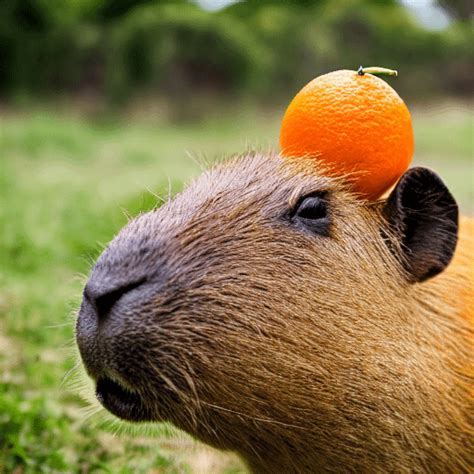 capybara picture with fruit on head