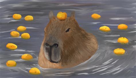 capybara with orange on his head drawing