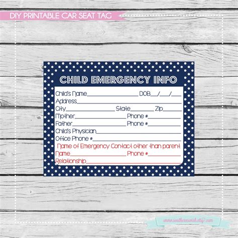 Car Seat Emergency Tag Printable: A Must-Have For Parents