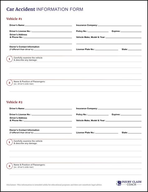 car accident information form template