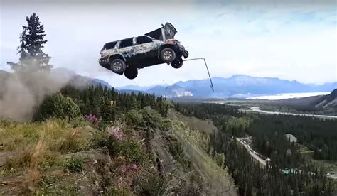 car going off cliff
