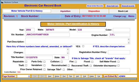 Car Record Book