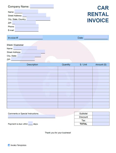 Car Rental Billing Invoice Template
