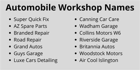 Car Workshop Names