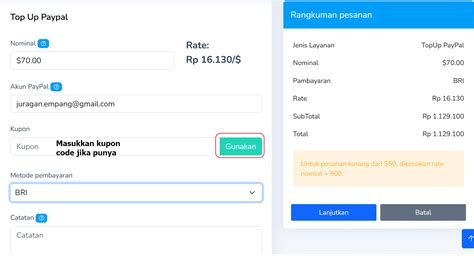 cara isi saldo paypal dengan bri