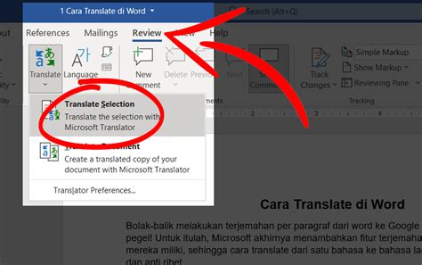 cara translate indonesia ke inggris di word