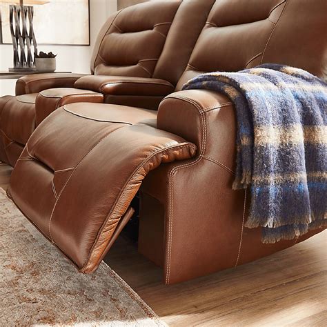 caramel color leather reclining sofa