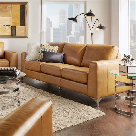 caramel color leather sofa
