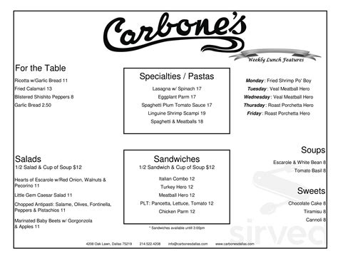 Carbones Menu Near Me