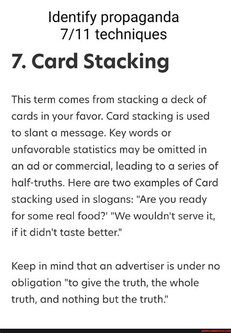 Card Stacking Description