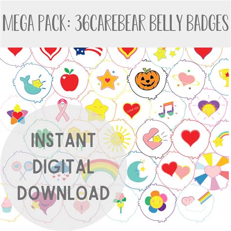 Pack 1 12 Care Bear Belly Badge SVG PNG Designs w/ Reversed Etsy