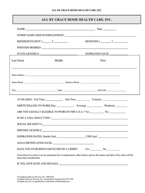 care home application form template